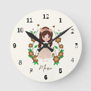 Kleines Mädchen mit Blume Runde Wanduhr