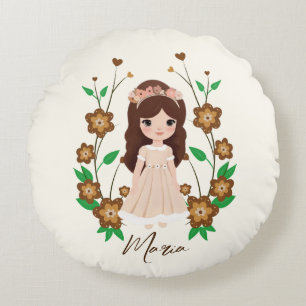 Kleines Mädchen mit Blume Rundes Kissen