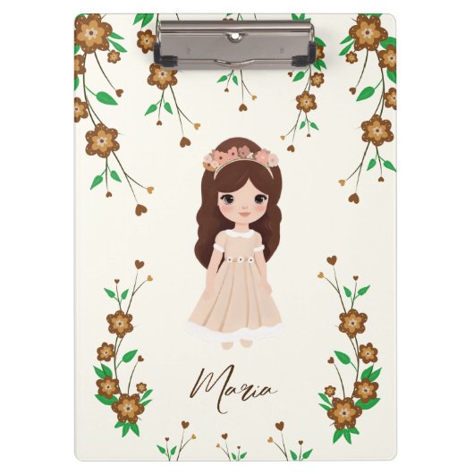 Kleines Mädchen mit Blumen Klemmbrett (Vorderseite)