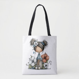 Kleines Mädchen mit Blumen Tasche