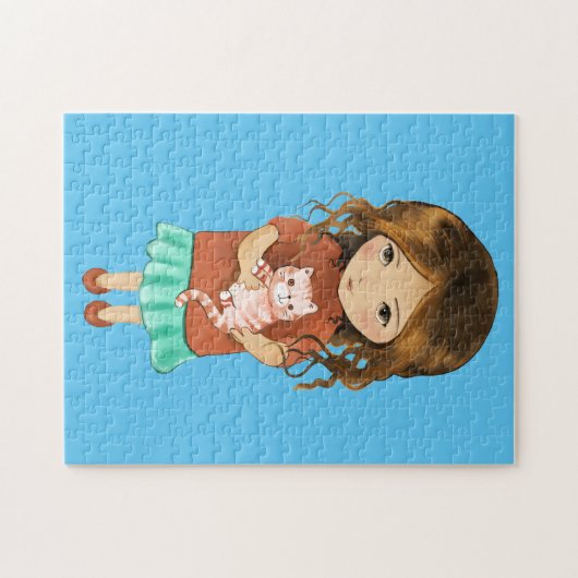 KLEINES MÄDCHEN MIT CAT ART JIGSAW PUZZLE (Horizontal)