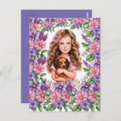 Kleines Mädchen mit Dackel Welpe Postkarte (Vorne/Hinten)