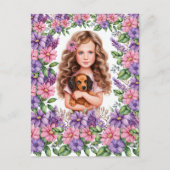 Kleines Mädchen mit Dackel Welpe Postkarte (Vorderseite)