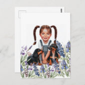 Kleines Mädchen mit Dackel Welpen Postkarte (Vorne/Hinten)