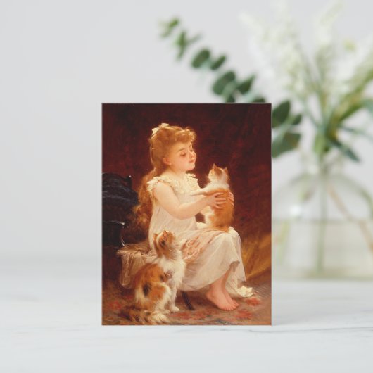 Kleines Mädchen mit dem Kätzchen (1893) Postkarte (Stehend Vorderseite)