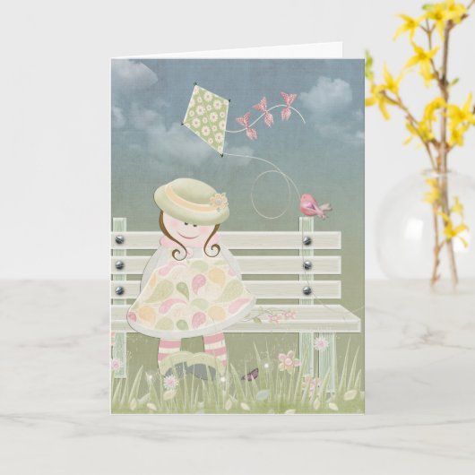 kleines Mädchen mit Drachen Karte (Gelbe Blume)