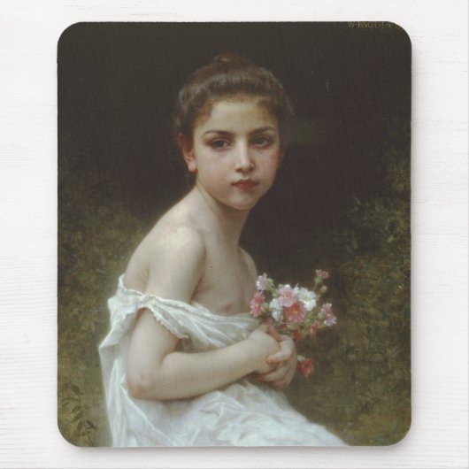 Kleines Mädchen mit einem Blumenstrauß Mousepad (Vorne)