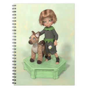 Kleines Mädchen mit einem gepolsterten Notebook Notizblock