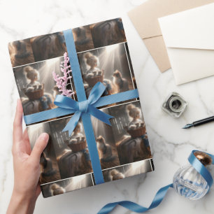 Kleines Mädchen mit einem Körbchen Kätzchen Geschenkpapier