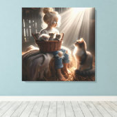 Kleines Mädchen mit einem Körbchen Kätzchen Leinwanddruck (Insitu (Holzboden))