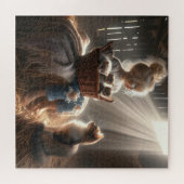 Kleines Mädchen mit einem Körbchen Kätzchen Puzzle (Horizontal)