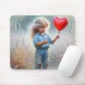 Kleines Mädchen mit einem Rot-Herz-Ballon Mousepad (Mit Mouse)