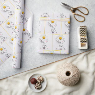 Kleines Mädchen mit einer weißen Daisy auf ihrem K Geschenkpapier