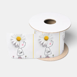 Kleines Mädchen mit einer weißen Daisy auf ihrem K Satinband