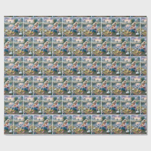 Kleines Mädchen mit Enten Geschenkpapier (Flach)