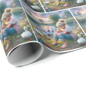 Kleines Mädchen mit Enten Geschenkpapier (Rolleneckpunkt)