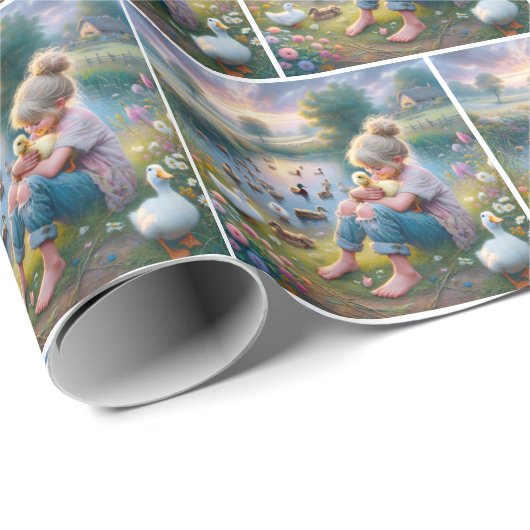 Kleines Mädchen mit Enten Geschenkpapier (Rolleneckpunkt)