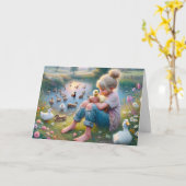 Kleines Mädchen mit Enten Karte (Gelbe Blume)