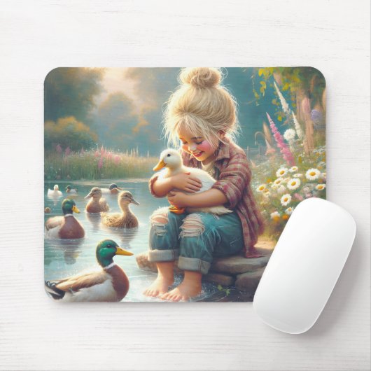 Kleines Mädchen mit Enten Mousepad (Mit Mouse)