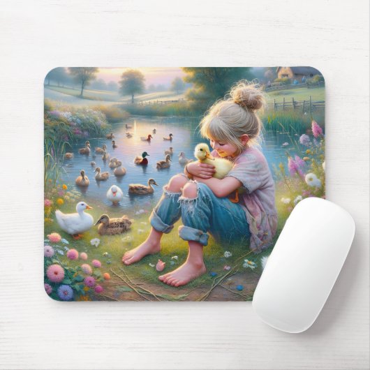 Kleines Mädchen mit Enten Mousepad (Mit Mouse)