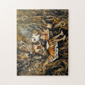 Kleines Mädchen mit Eule in einem Baumwurzelhaus Puzzle (Vertikal)