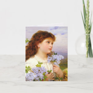 Kleines Mädchen mit Fliederstrauß Vintage Blank Karte