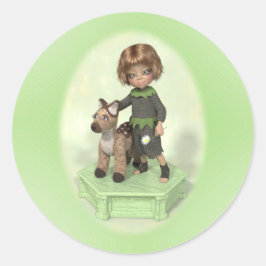 Kleines Mädchen mit gepolstertem, klassischem rund Runder Aufkleber