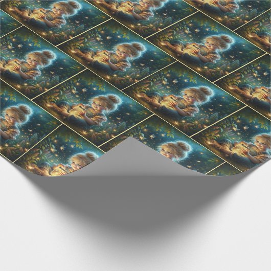 Kleines Mädchen mit Glühwürmchen im Jar Geschenkpapier (Ecke)