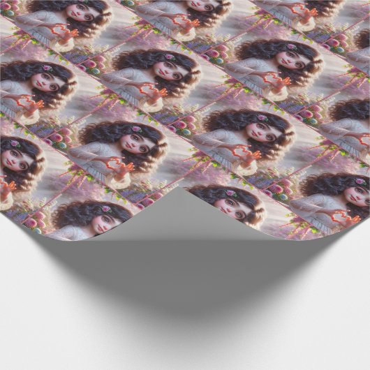 Kleines Mädchen mit Herzzeichen Geschenkpapier (Ecke)