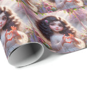 Kleines Mädchen mit Herzzeichen Geschenkpapier (Rolleneckpunkt)