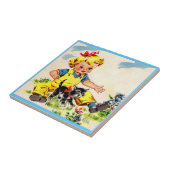 Kleines Mädchen mit hübschem Kätzchen Fliese (Seite)