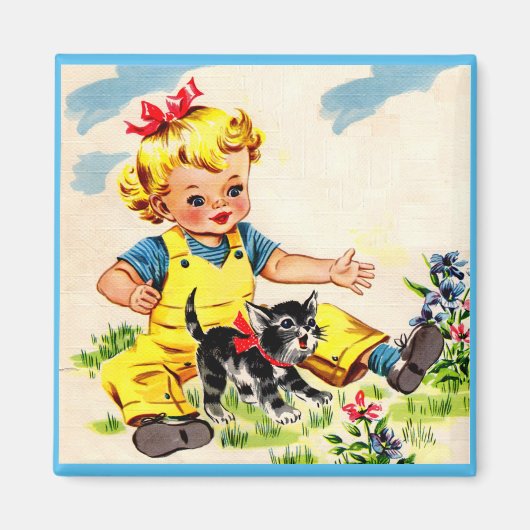 Kleines Mädchen mit hübschem Kätzchen Magnet (Vorne)