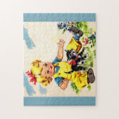 Kleines Mädchen mit hübschem Kätzchen Puzzle (Vertikal)