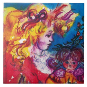 KLEINES MÄDCHEN MIT HÜBSCHEN DOLLAR Weihnachten Fliese