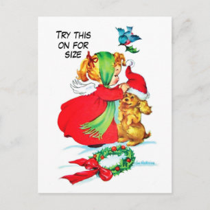Kleines Mädchen mit ihrem Hund, vintage Weihnachte Postkarte