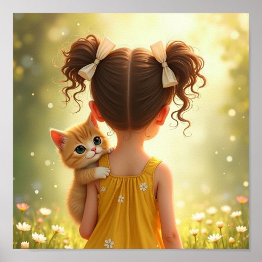 Kleines Mädchen mit ihrem Kätzchen Poster (Vorne)