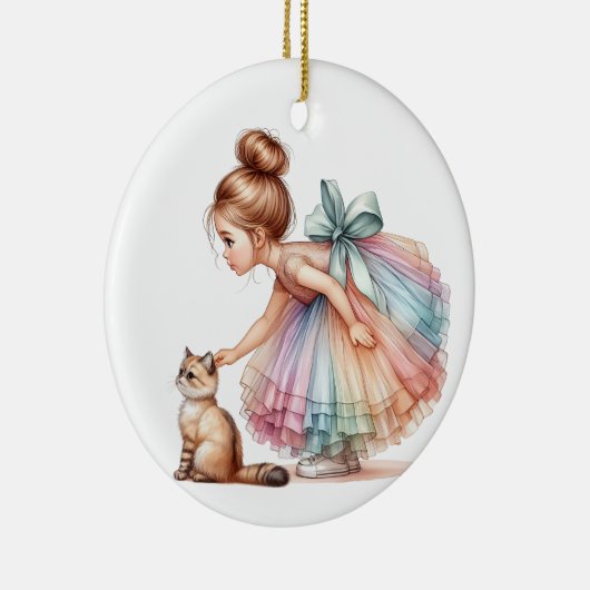 KLEINES MÄDCHEN MIT IHREM KITTEN KERAMIK ORNAMENT (Rechts)