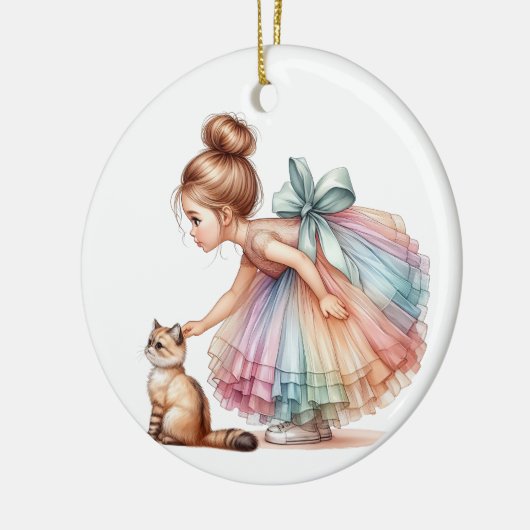 KLEINES MÄDCHEN MIT IHREM KITTEN KERAMIK ORNAMENT (Links)