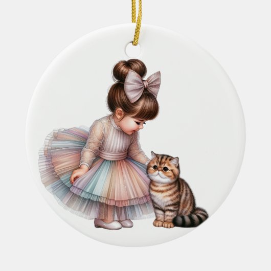 KLEINES MÄDCHEN MIT IHREM KITTEN KERAMIK ORNAMENT (Vorne)