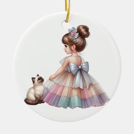 KLEINES MÄDCHEN MIT IHREM KITTEN KERAMIK ORNAMENT (Vorne)