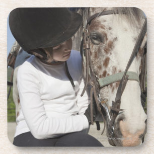 Kleines Mädchen mit ihrem Pferd Untersetzer