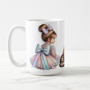 KLEINES MÄDCHEN MIT IHRER PET CAT KAFFEETASSE
