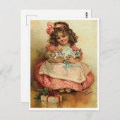 Kleines Mädchen mit ihrer Puppe und Weihnachtsgesc Postkarte (Vorne/Hinten)