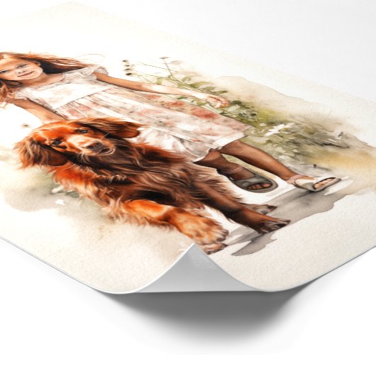 Kleines Mädchen mit irischem Setter Poster (Ecke)