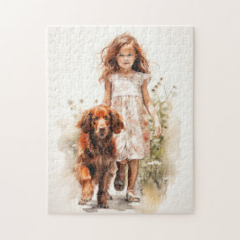 Kleines Mädchen mit Irischer Setter Puzzle