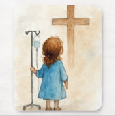 Kleines Mädchen mit IV-Ständer und Kreuz Mousepad (Vorne)