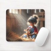 Kleines Mädchen mit Kalb in Sonnenbänken Mousepad (Mit Mouse)