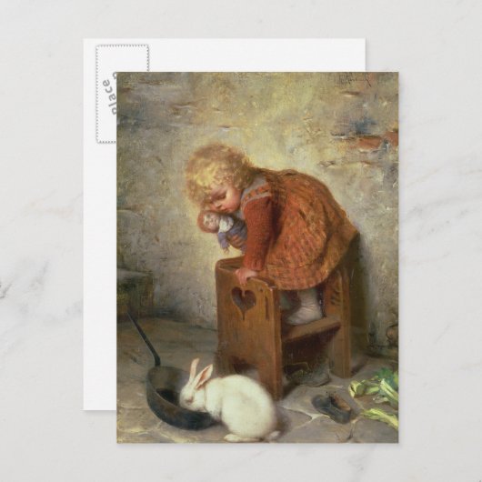 Kleines Mädchen mit Kaninchen Postkarte (Vorne/Hinten)