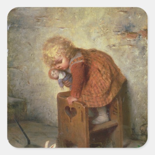 Kleines Mädchen mit Kaninchen Quadratischer Aufkleber (Vorderseite)