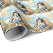 Kleines Mädchen mit Kätzchen auf dem Hay Bale Geschenkpapier (Rolleneckpunkt)